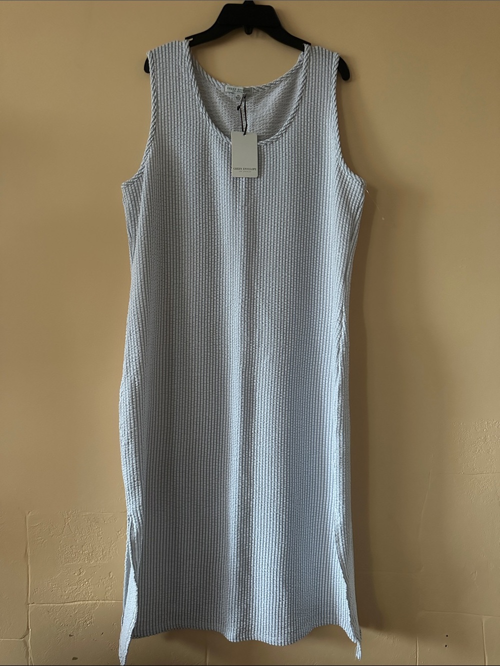 NWT Green Envelope Cotton Blend Ribbed Midi Dress With Side Slit | Size XL